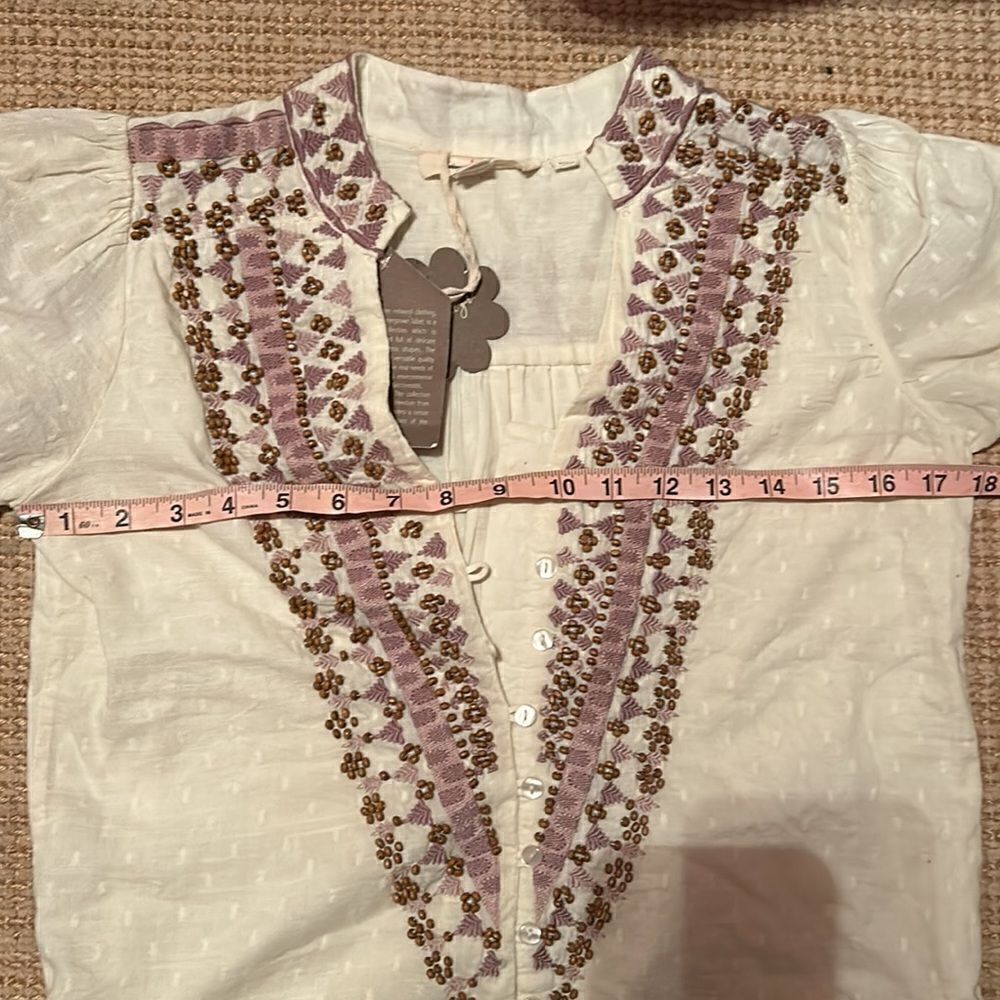 Anthropologie - Forever That Girl Embroidered Peasant Blouse size 2 - Picture 10 of 11